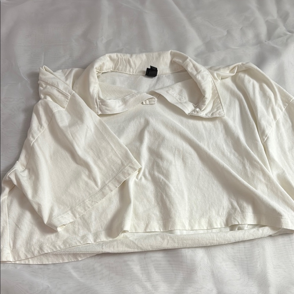 Wild Fable White Short Sleeved Collared Crop